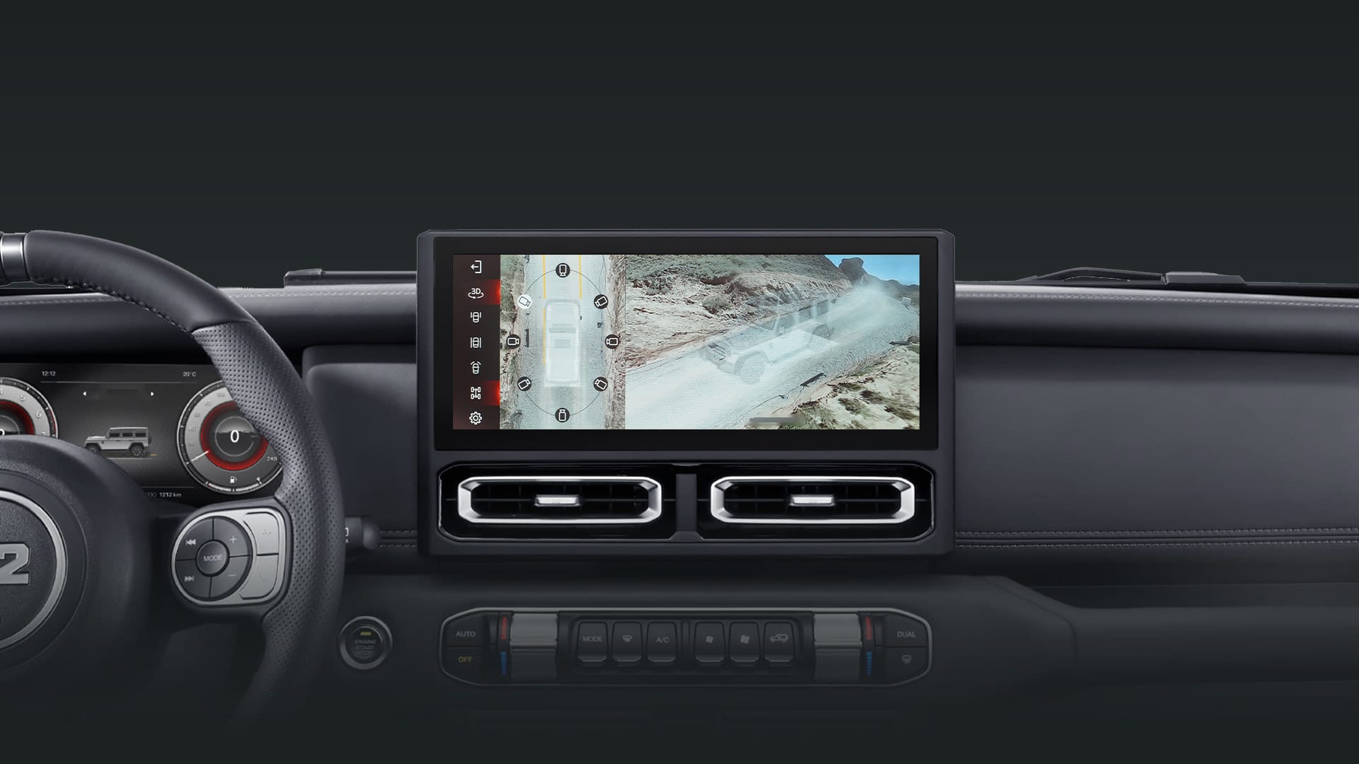 Pantalla con cámaras 360° y chasis transparente